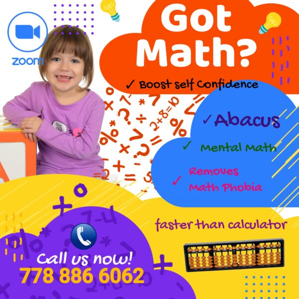 Abacus class for 1 child (individual) 3hr/week - $240CAD/month → APPLY NOW